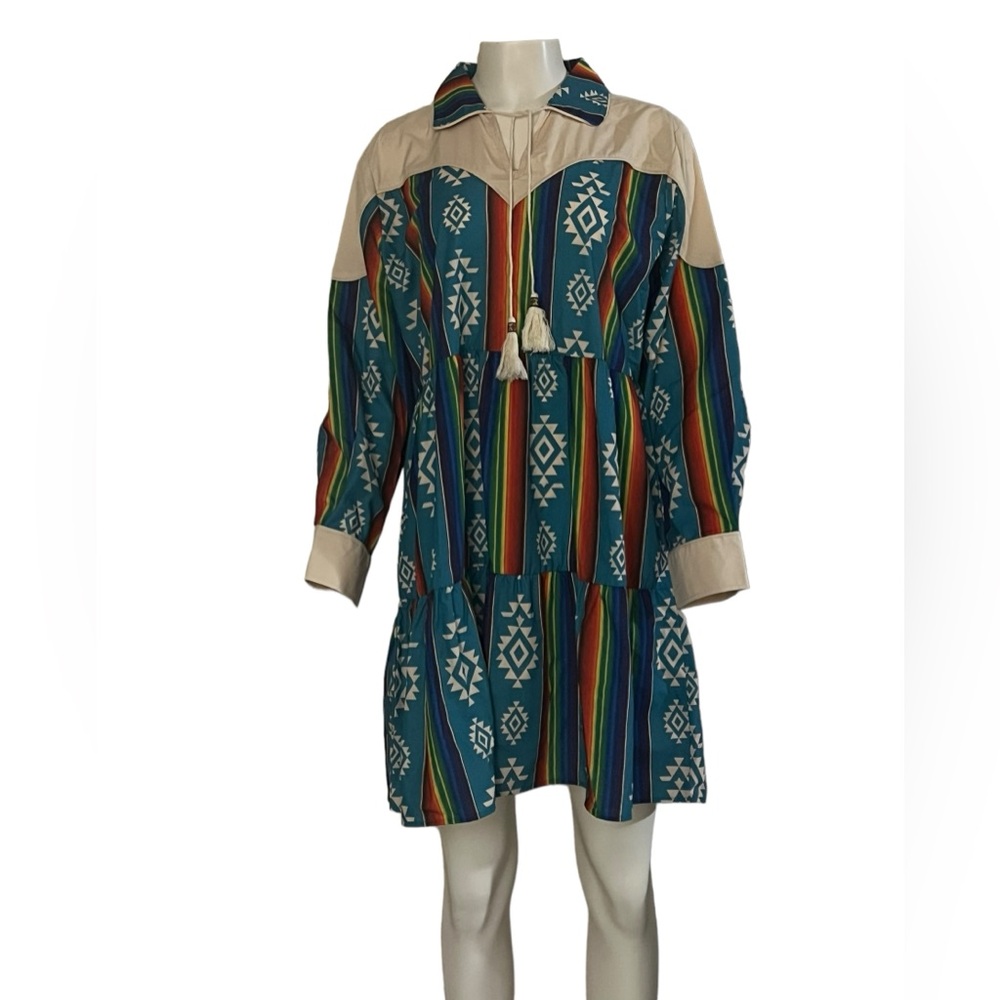 L&B Lucky & Blessed Dress Aztec Western Size M Flowy Dress